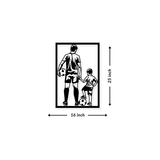 Artrooms Footballer Dad & Son Metal Wall Art - Wall Decoration | Wall Hanging (16x25 inch) | Black Matte Finish