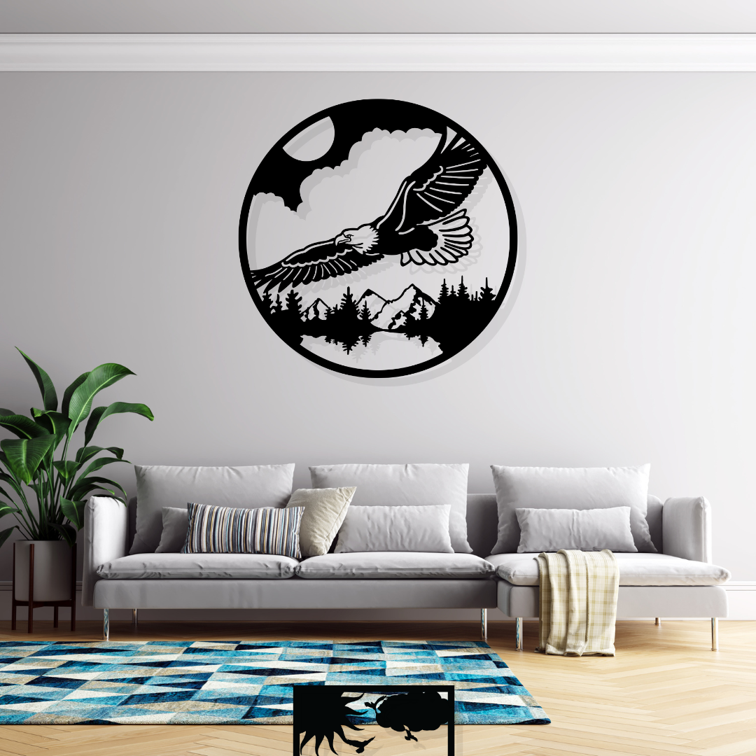 Artrooms Eagle Circle Metal Wall Art - Wall Decoration | Wall Hanging (25x25 inch) | Black Matte Finish