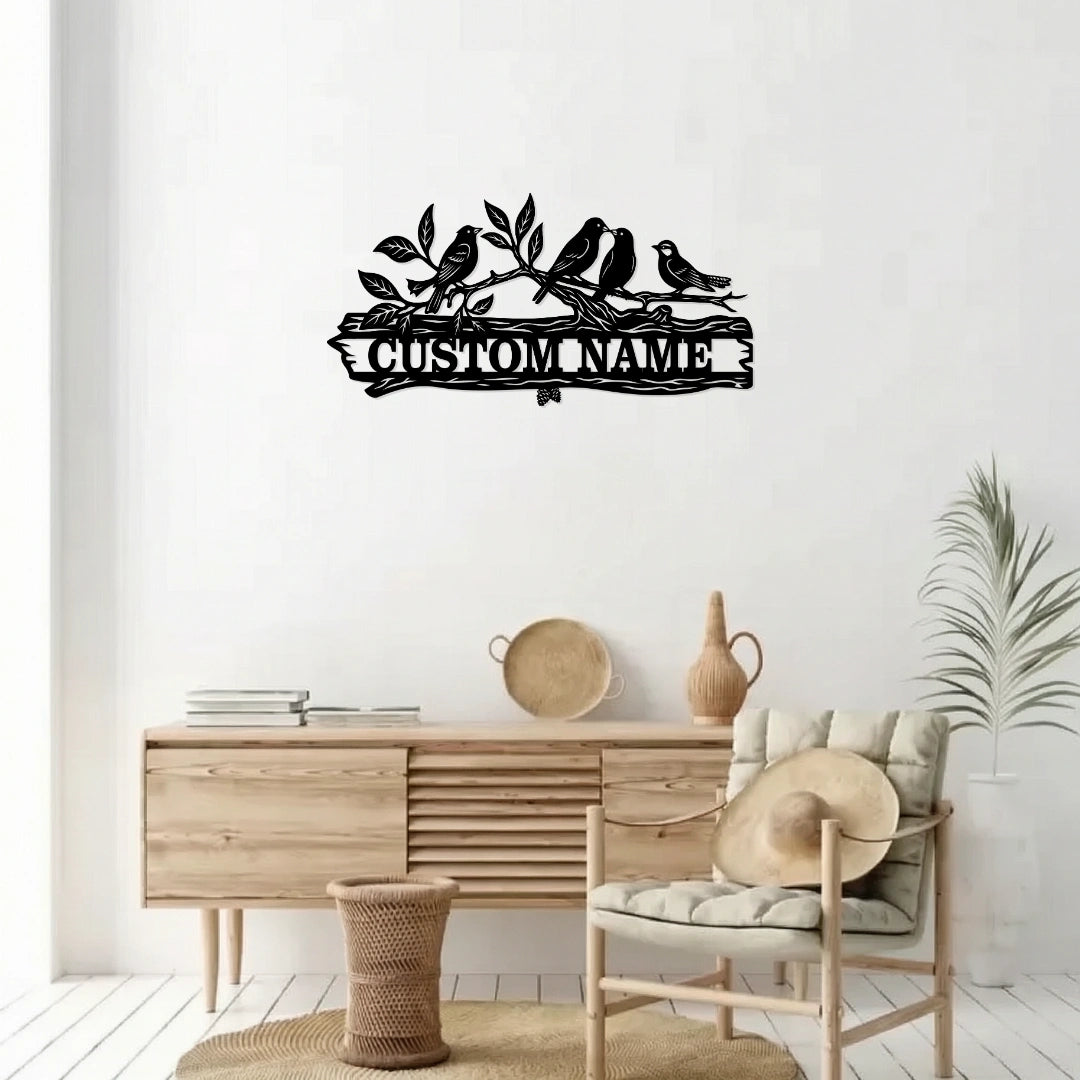 Custom Bird Family Name Sign Metal Wall Art