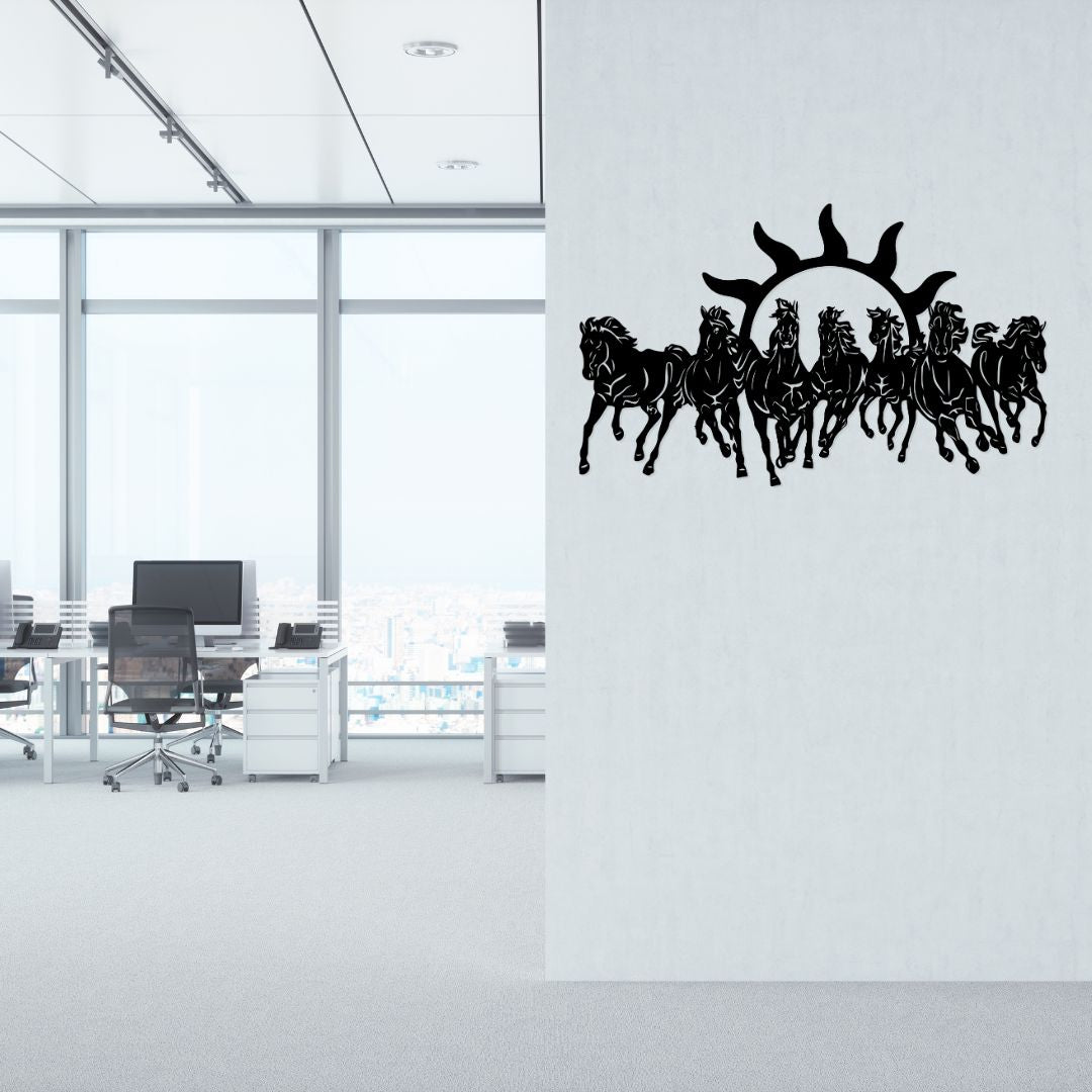 Artrooms Seven Horses Metal Wall Art – 24x15 inch | Vastu Wall Hanging for Success & Positive Energy