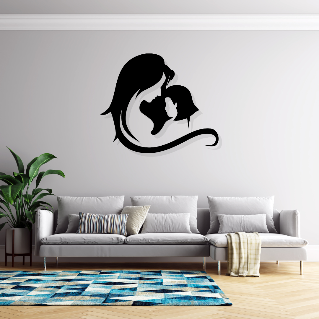 Artrooms Mother and Daughter Metal Wall Art - Wall Decoration | Wall Hanging (25x21 inch) | Black Matte Finish