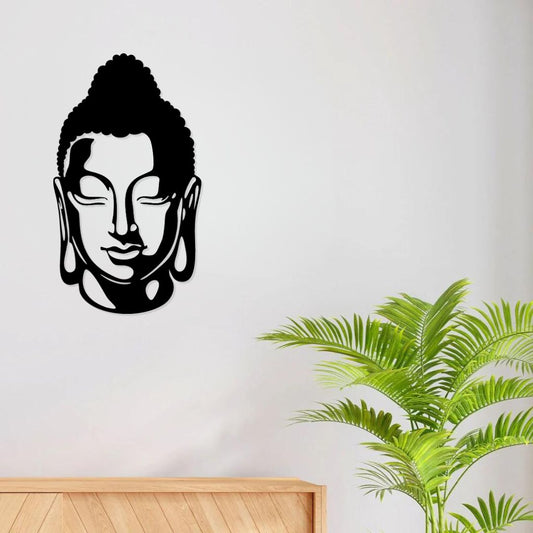 Artrooms Buddha Metal Wall Art - Wall Decoration | Wall Hanging (14x24 inch) | Black Matte Finish
