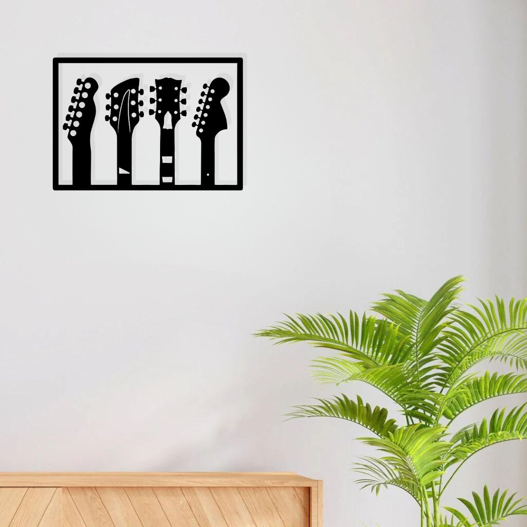 Artrooms Guitar Metal Wall Art - Wall Decoration | Wall Hanging (24x16 inch) | Black Matte Finish