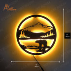 Mountain Bear Metal Wall Art With Light side 12 x 12 inch