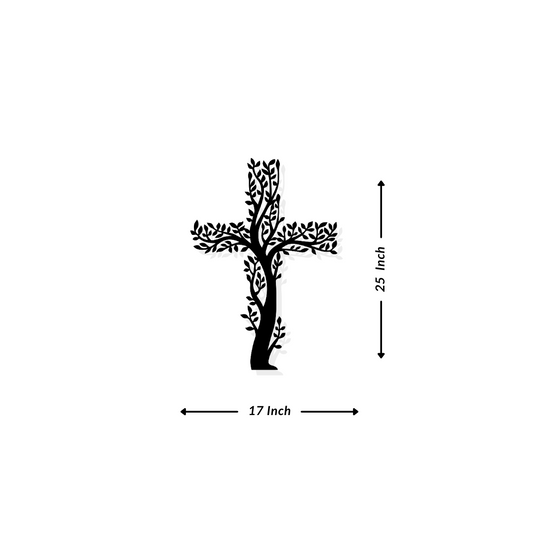 Artrooms Cross Tree Metal Wall Art - Wall Decoration | Wall Hanging (17x25 inch) | Black Matte Finish