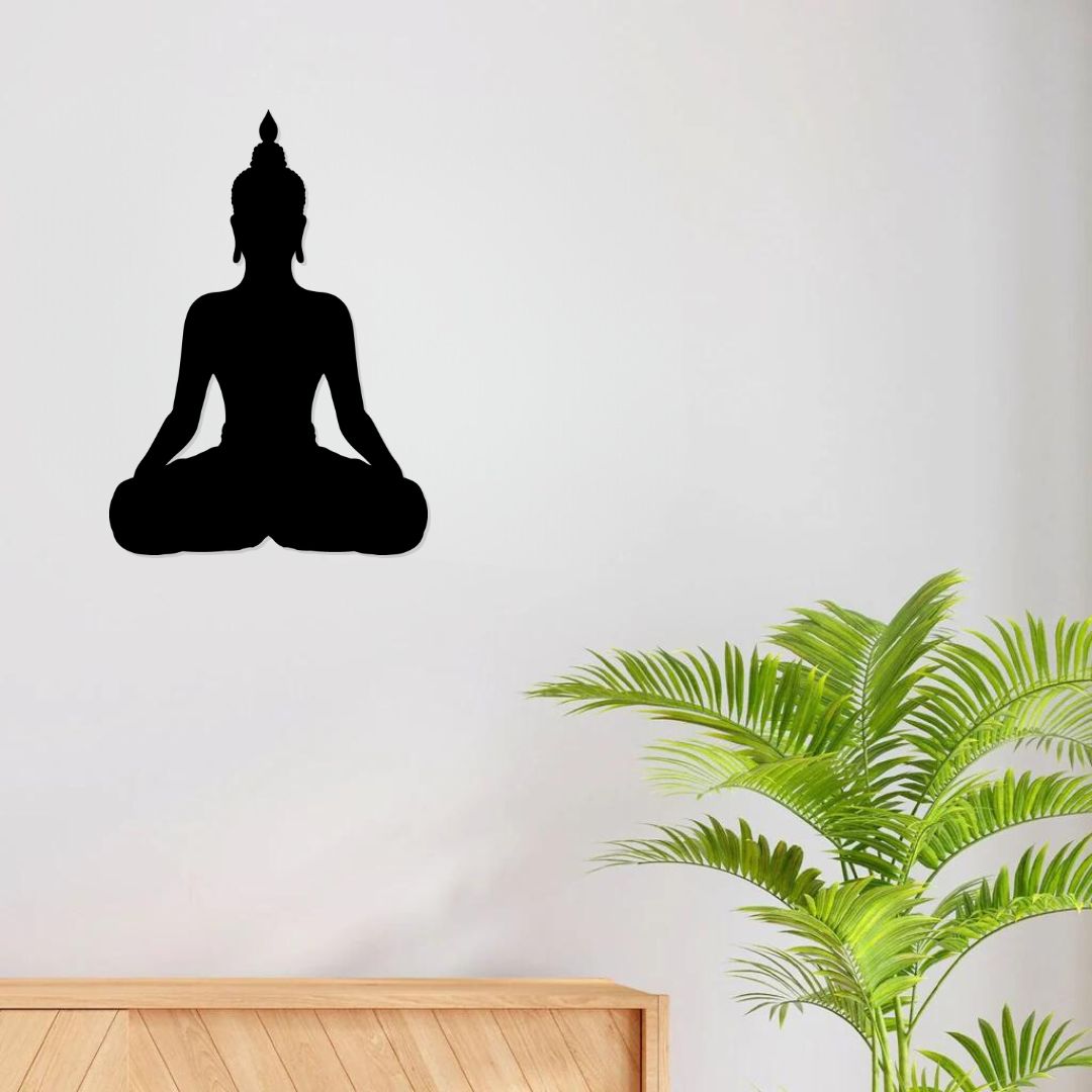 Buddha Metal Wall Art - Wall Decoration | Wall Hanging (17x24 inch) | Black Matte Finish