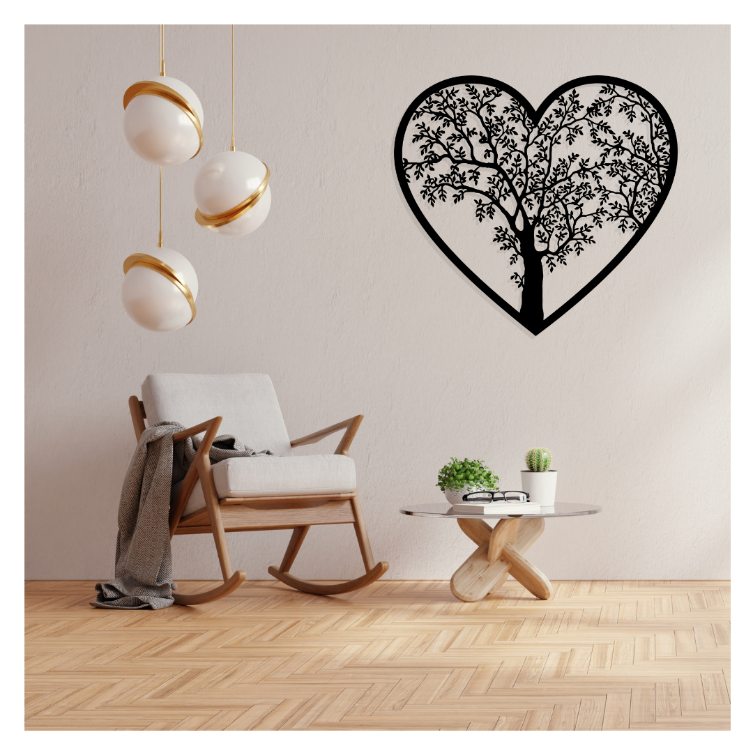 Artrooms Tree And Heart Metal Wall Art - Wall Decoration | Wall Hanging (23x25 inch) | Black Matte Finish
