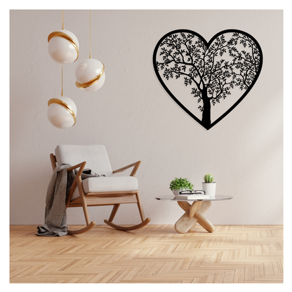 Artrooms Tree And Heart Metal Wall Art - Wall Decoration | Wall Hanging (23x25 inch) | Black Matte Finish
