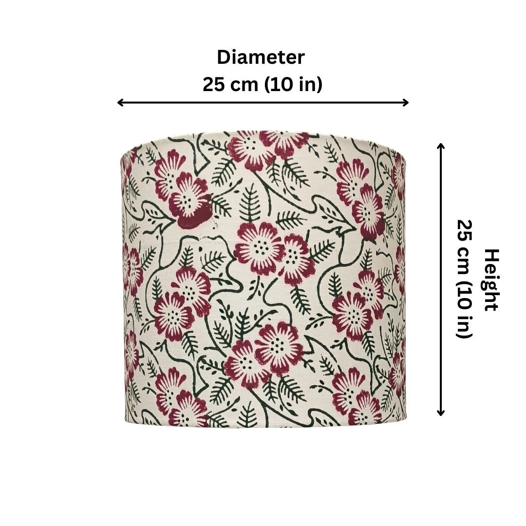 Fabric Lamp Shade – Floral Block Print Cotton Lampshade (Maroon & Green)