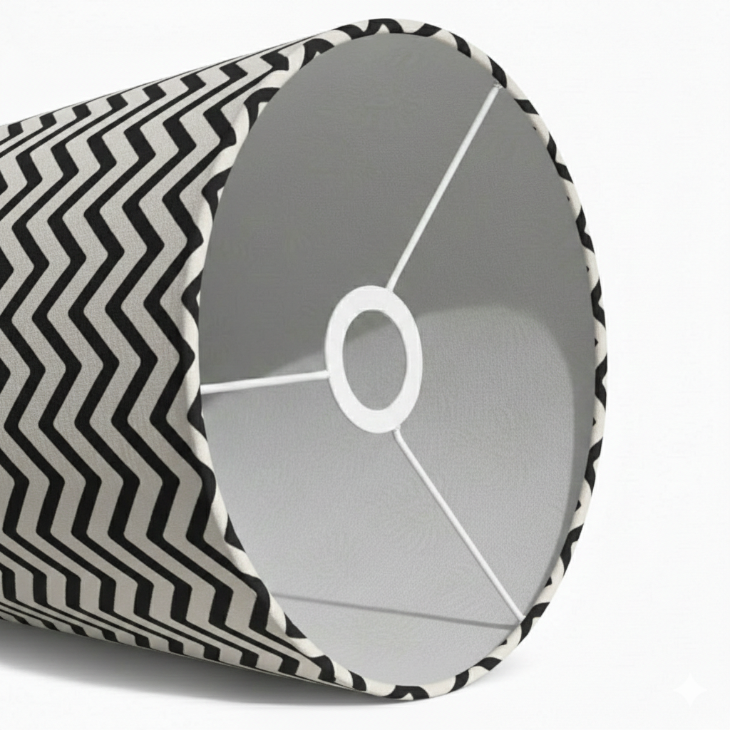 Fabric Lamp Shade – Black & White Chevron Print Cotton