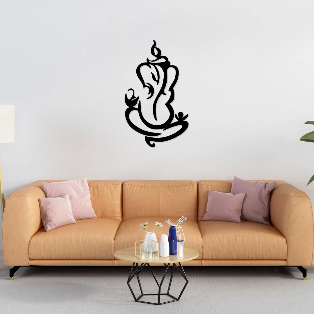 Artrooms Shree Ganesha Metal Wall Art - Wall Decoration | Wall Hanging (14x24 inch) | Black Matte Finish