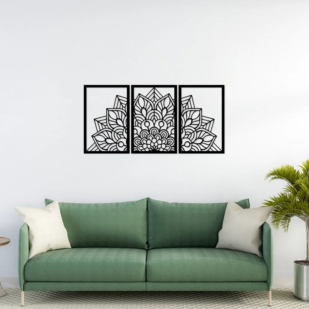 Artrooms Floral Metal Wall Art - Wall Decoration | Wall Hanging (36x18 inch) | Black Matte Finish