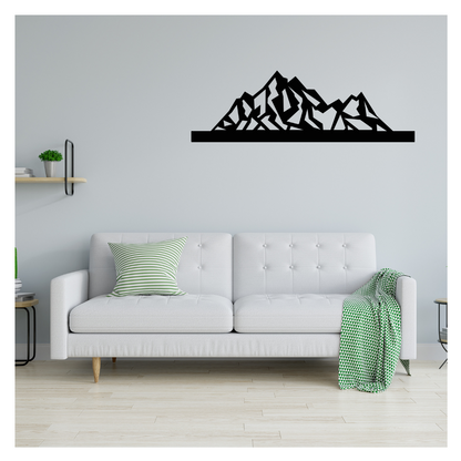 Artrooms Mountain Metal Wall Art - Wall Decoration | Wall Hanging (8x25 inch) | Black Matte Finish