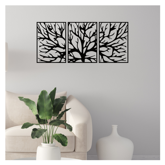 Artrooms Tree Metal Wall Art - Wall Decoration | Wall Hanging (54x25 inch) | Black Matte Finish