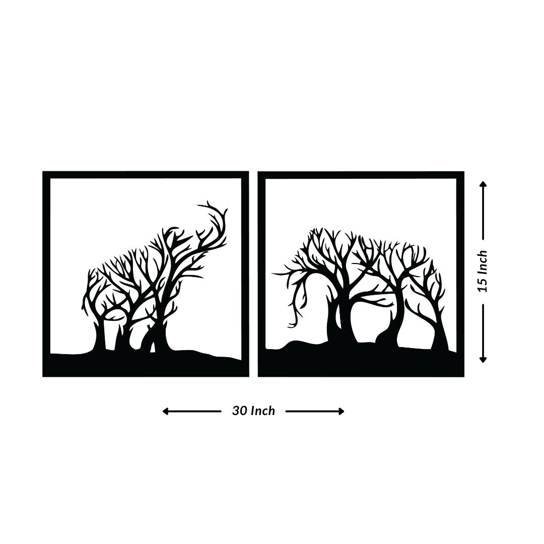 Artrooms Elephant Metal Wall Art - Wall Decoration | Wall Hanging (30x15 inch) | Black Matte Finish