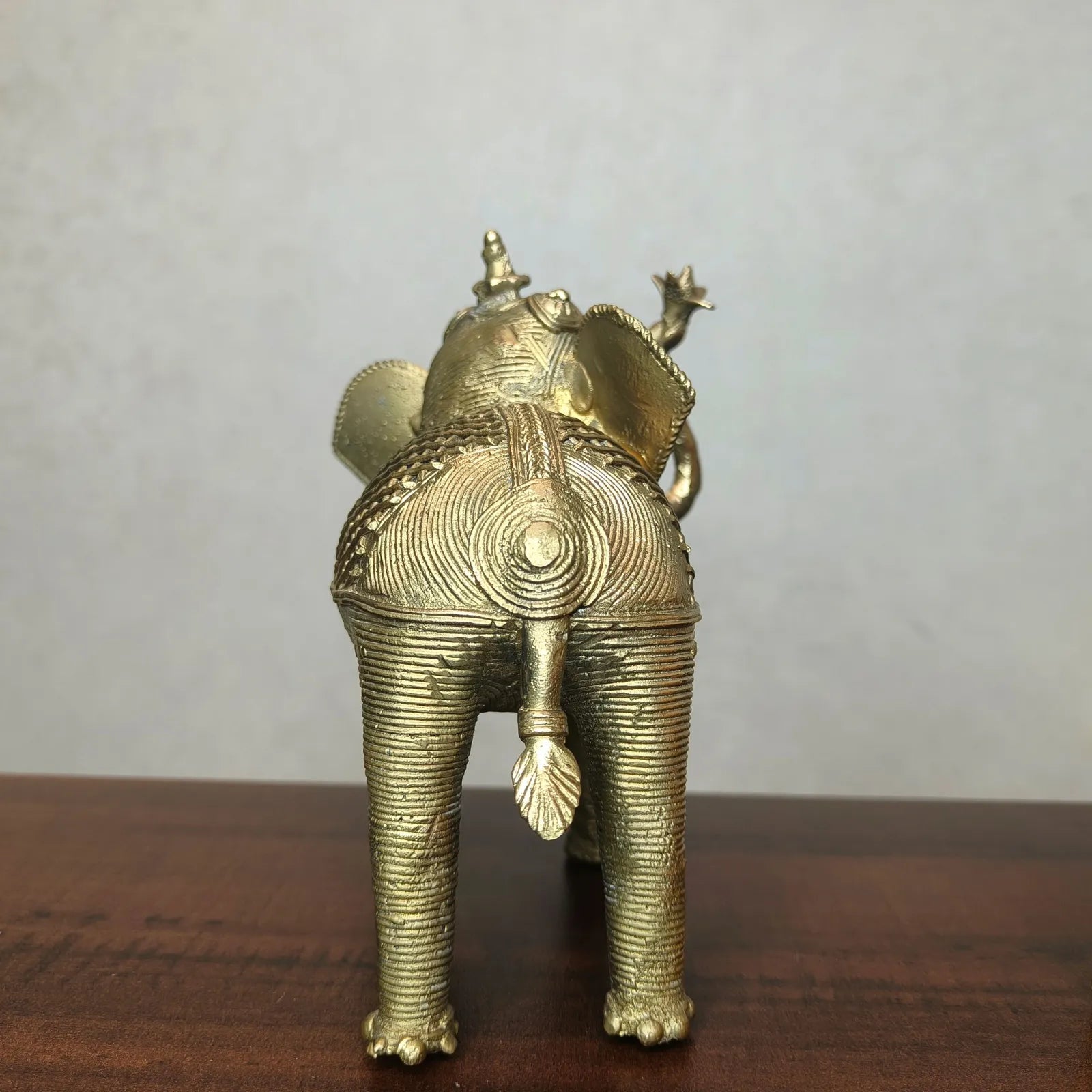 Dhokra Craft Elephant Holding Lotus Flower Figurine
