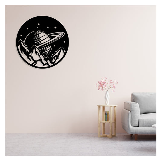 Artrooms Saturn Metal Wall Art - Wall Decoration | Wall Hanging (25x25 inch) | Black Matte Finish