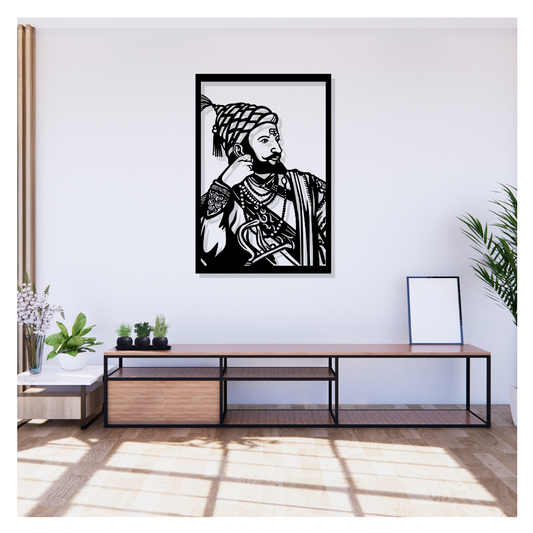 Artrooms Shivaji Maharaj Metal Wall Art - Wall Decoration | Wall Hanging (17x25 inch) | Black Matte Finish