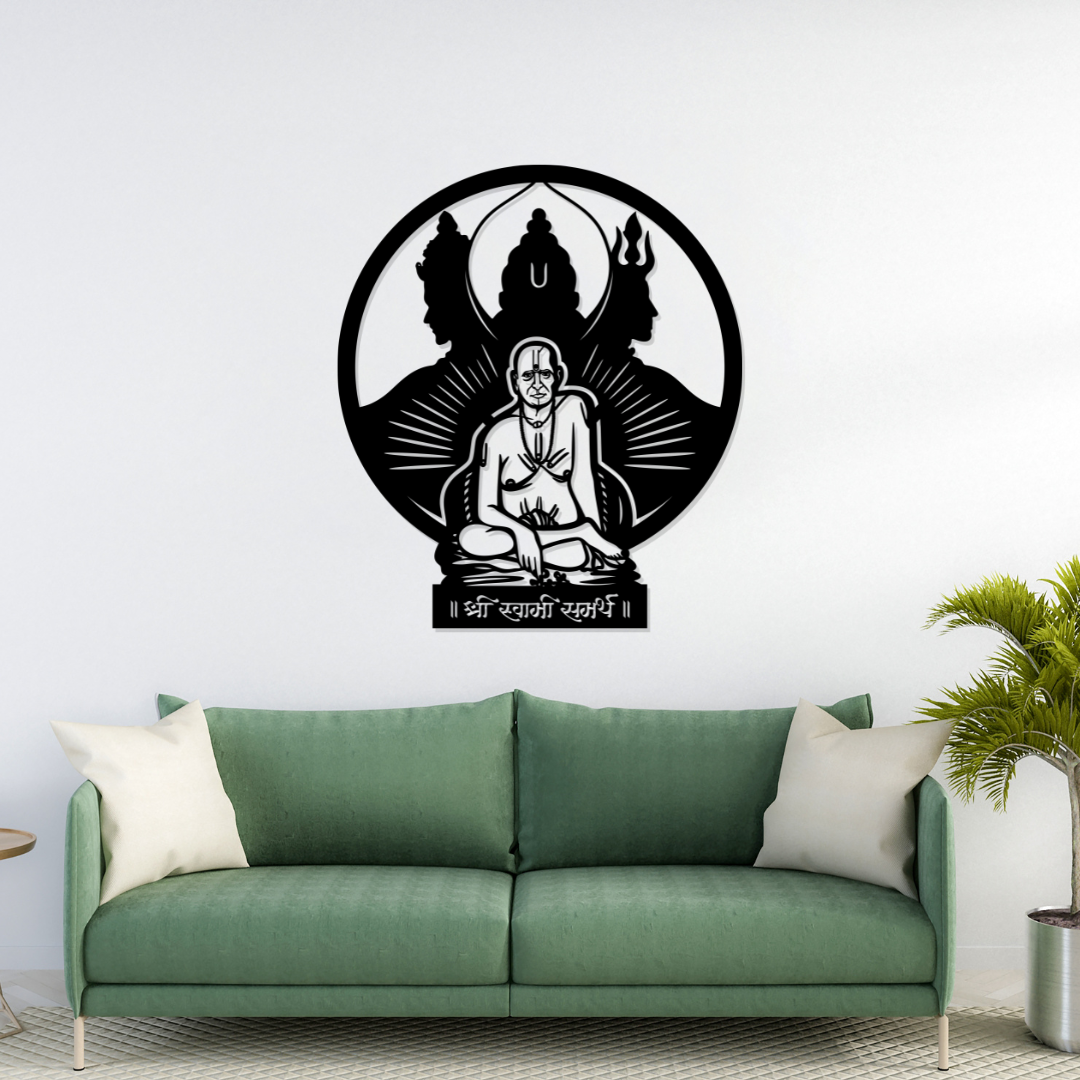Swami Samarth and Dattatreya Metal Wall Art - Wall Decoration | Wall Hanging | Black Matte Finish