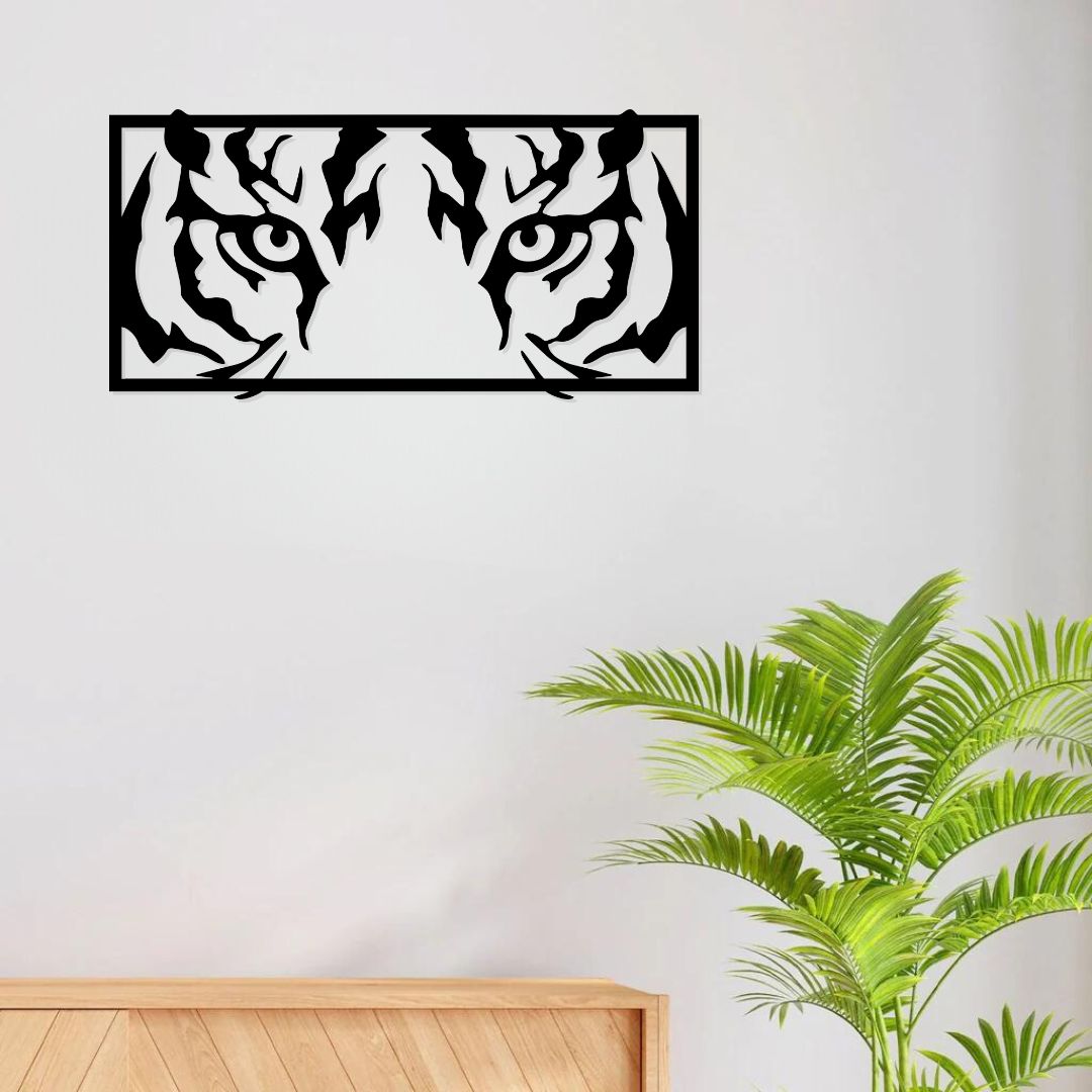 Artrooms Tiger Eyes Metal Wall Art – 24x12 inch | Wild Animal Face Wall Decor for Living Room, Bedroom, Office | Black Matte Finish