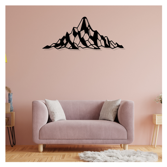 Artrooms Mountain Metal Wall Art - Wall Decoration | Wall Hanging (25x10 inch) | Black Matte Finish