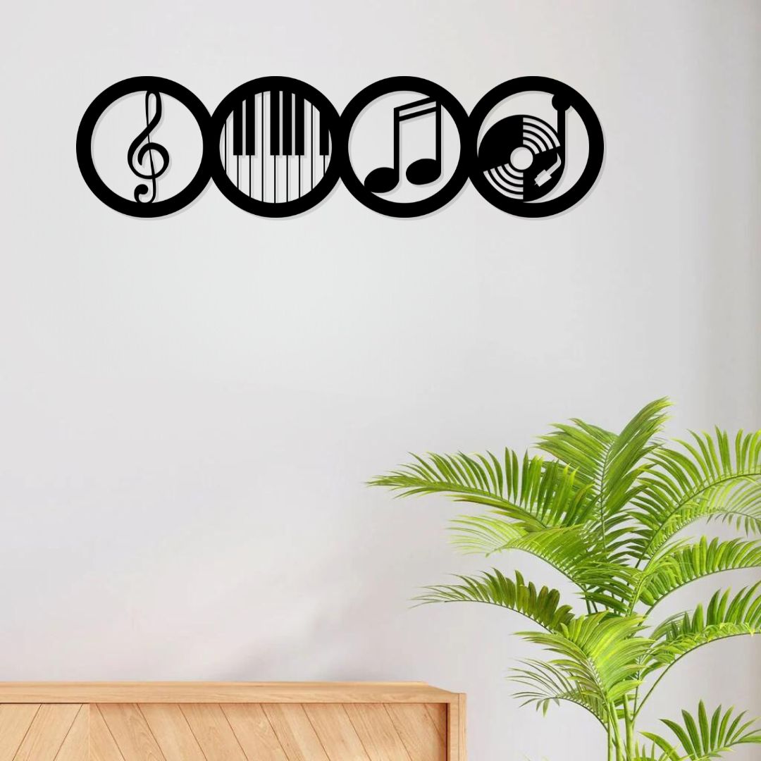 Artrooms Music Theme Metal Wall Art – 24x6 inch | Musical Notes & Instruments Wall Decor for Living Room, Studio, or Cafe
