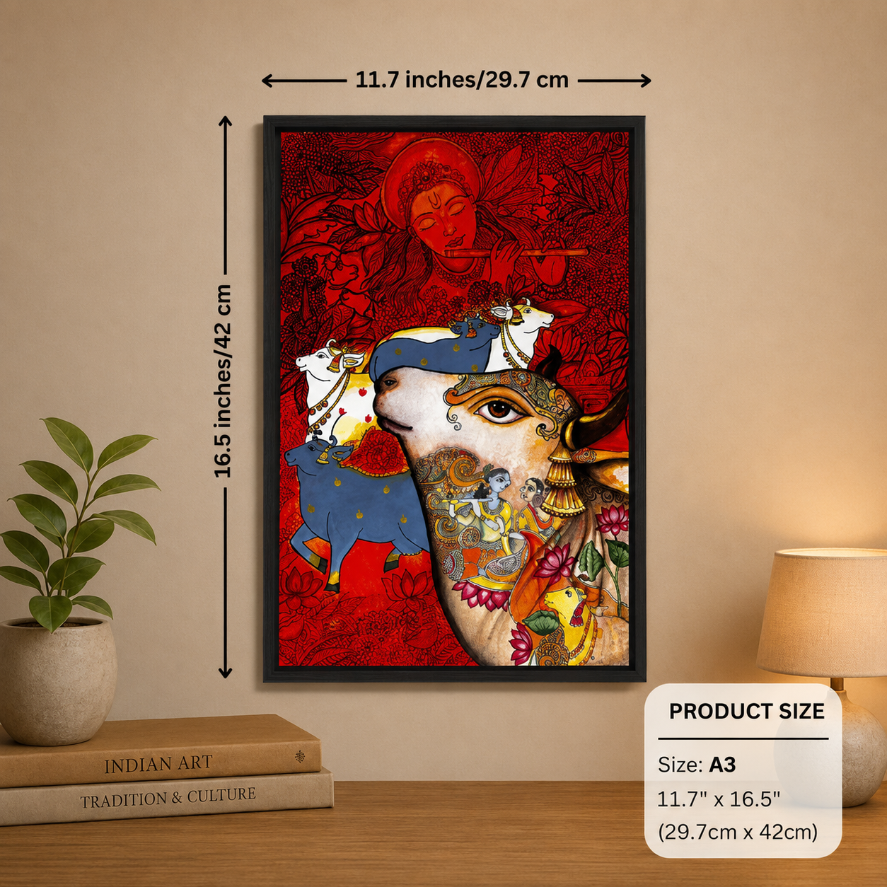 Krishna & Cows Pichwai Madhubani Fusion Painting | Original Handmade Acrylic Art