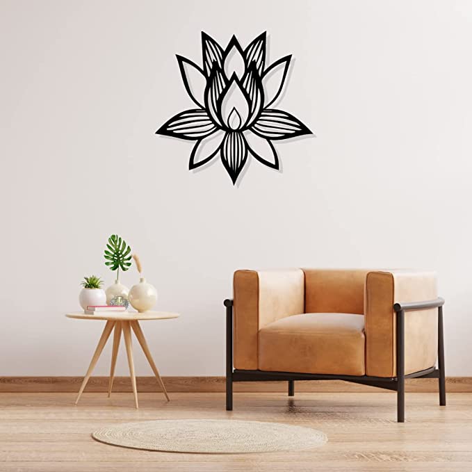 Artrooms Lotus Metal Wall Art - Wall Decoration | Wall Hanging (24x24 inch) | Black Matte Finish
