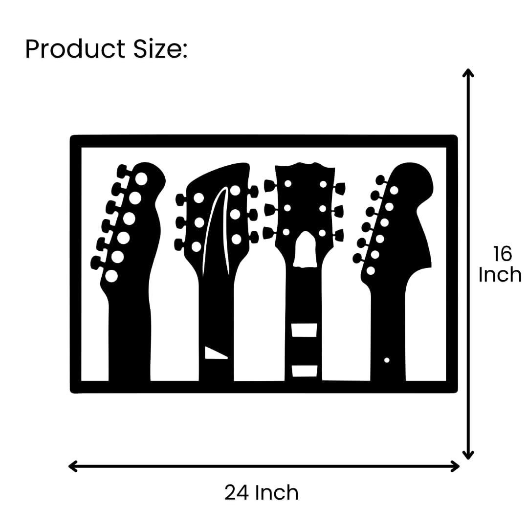 Artrooms Guitar Metal Wall Art - Wall Decoration | Wall Hanging (24x16 inch) | Black Matte Finish