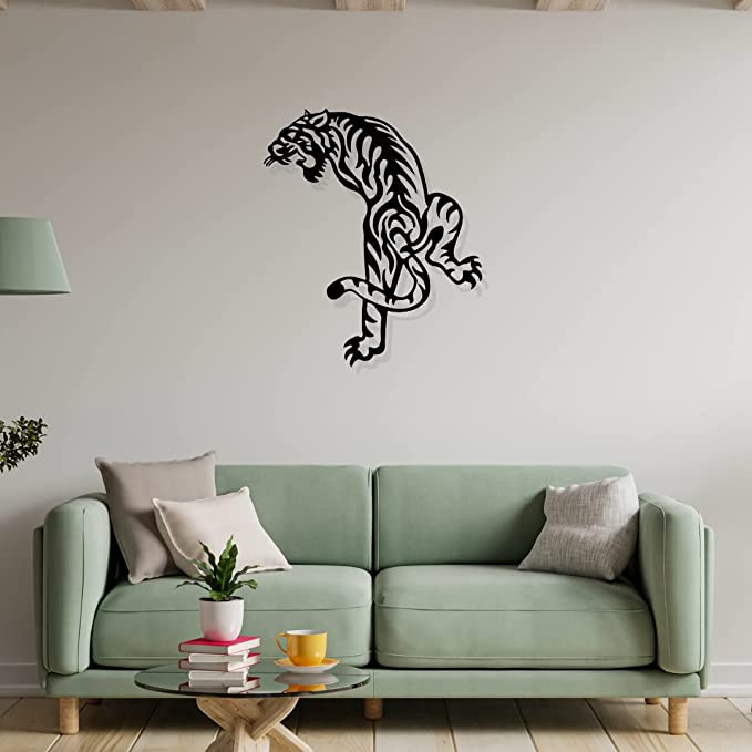 Artrooms Tiger Metal Wall Art - Wall Decoration | Wall Hanging (21x25 inch) | Black Matte Finish