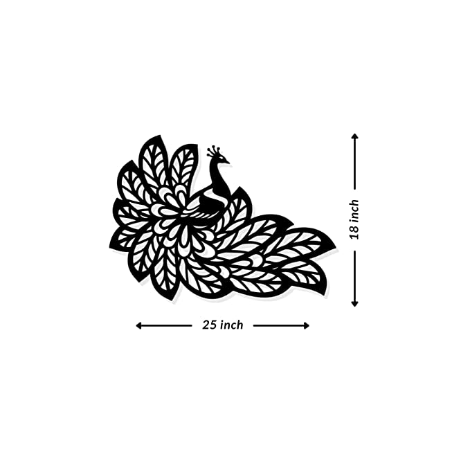 Artrooms Peacock Metal Wall Art - Wall Decoration | Wall Hanging (25x18 inch) | Black Matte Finish