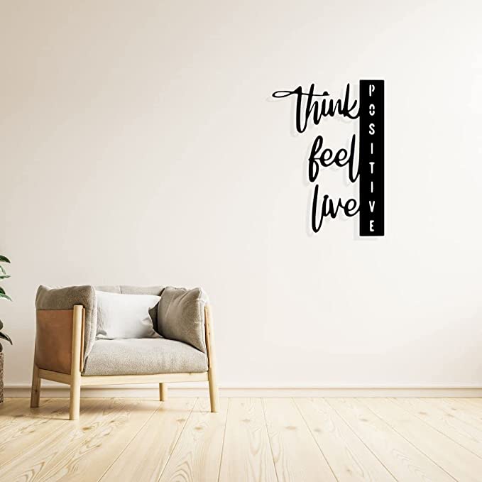 Artrooms Think, Feel, Live Metal Wall Art - Wall Decoration | Wall Hanging (18x25 inch) | Black Matte Finish