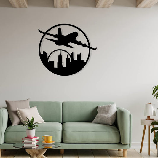 Artrooms Airplane Metal Wall Art - Wall Decoration | Wall Hanging (25x22 inch) | Black Matte Finish