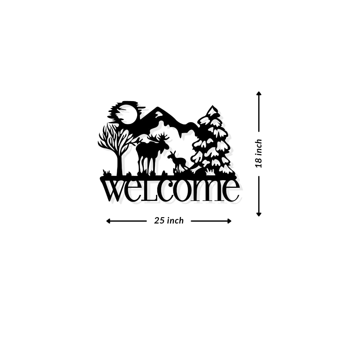 Artrooms Welcome Metal Wall Art - Wall Decoration | Wall Hanging (25x18 inch) | Black Matte Finish