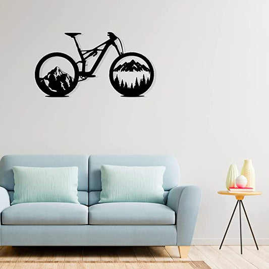 Artrooms Cycle Metal Wall Art - Wall Decoration | Wall Hanging (25x15 inch) | Black Matte Finish