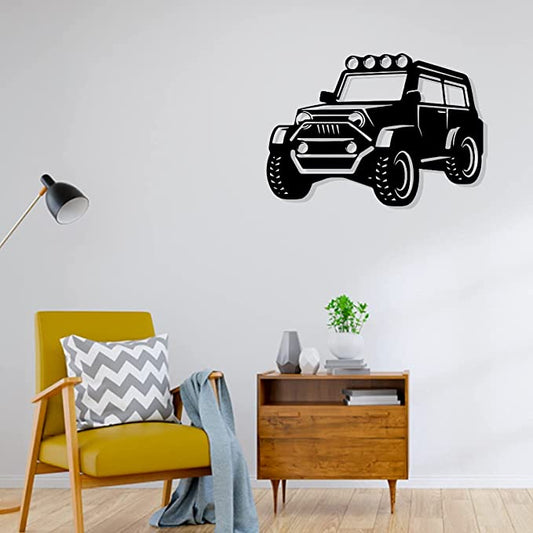 Artrooms Jeep Metal Wall Art - Wall Decoration | Wall Hanging (25x18 inch) | Black Matte Finish