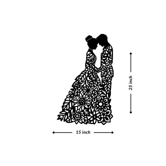 Artrooms Couple Metal Wall Art - Wall Decoration | Wall Hanging (15x25 inch) | Black Matte Finish