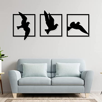 Artrooms Birds Framed Metal Wall Art - Wall Decoration | Wall Hanging (36x15 inch) | Black Matte Finish