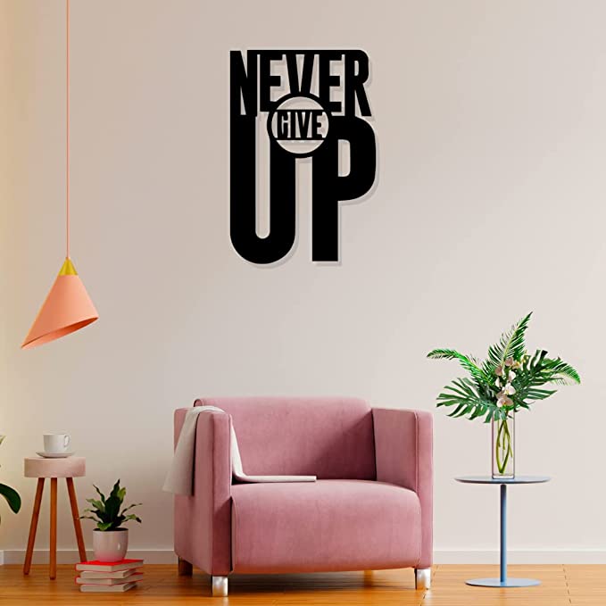 Artrooms Never Give Up Metal Wall Art - Wall Decoration | Wall Hanging (17x25 inch) | Black Matte Finish