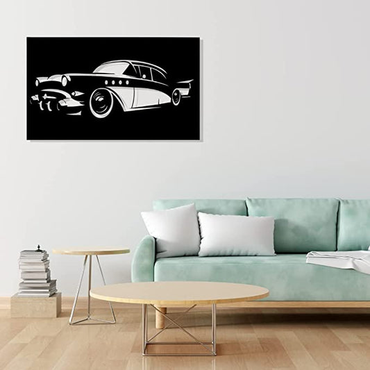 Artrooms Vintage Car Metal Wall Art - Wall Decoration | Wall Hanging (25x15 inch) | Black Matte Finish