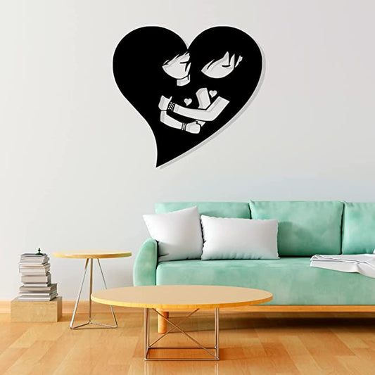 Artrooms Love Couple Metal Wall Art - Wall Decoration | Wall Hanging (24x24 inch) | Black Matte Finish