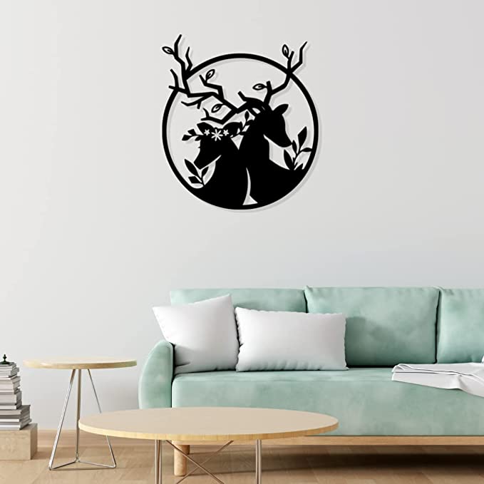 Artrooms Deers Love Metal Wall Art - Wall Decoration | Wall Hanging (22x25 inch) | Black Matte Finish