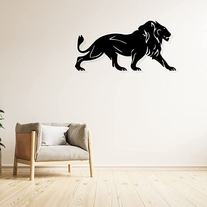 Artrooms Lion Wall Art - Wall Decoration | Wall Hanging (25x12 inch) | Black Matte Finish