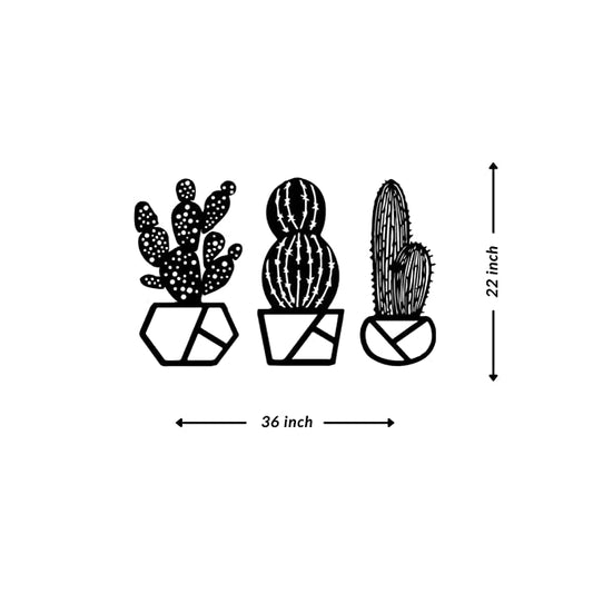 Artrooms Cactus Metal Wall Art - Wall Decoration | Wall Hanging (36x22 inch) | Black Matte Finish