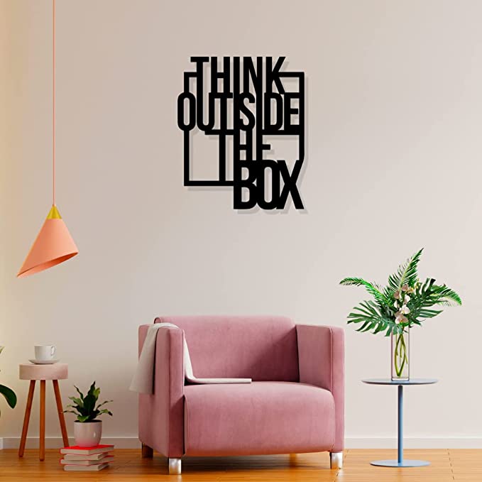 Artrooms Think Outside of the Box Metal Wall Art - Wall Decoration | Wall Hanging (21x25 inch) | Black Matte Finish