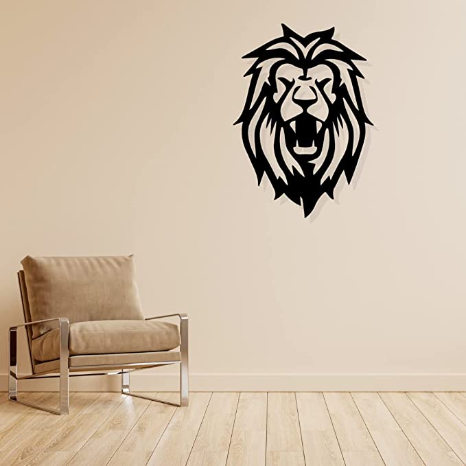 Artrooms Lion Metal Wall Art - Wall Decoration | Wall Hanging (18x25 inch) | Black Matte Finish