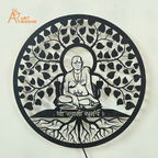 Swami Samarth metal wall art featuring a serene figure amidst intricate tree design, ideal for home decor.