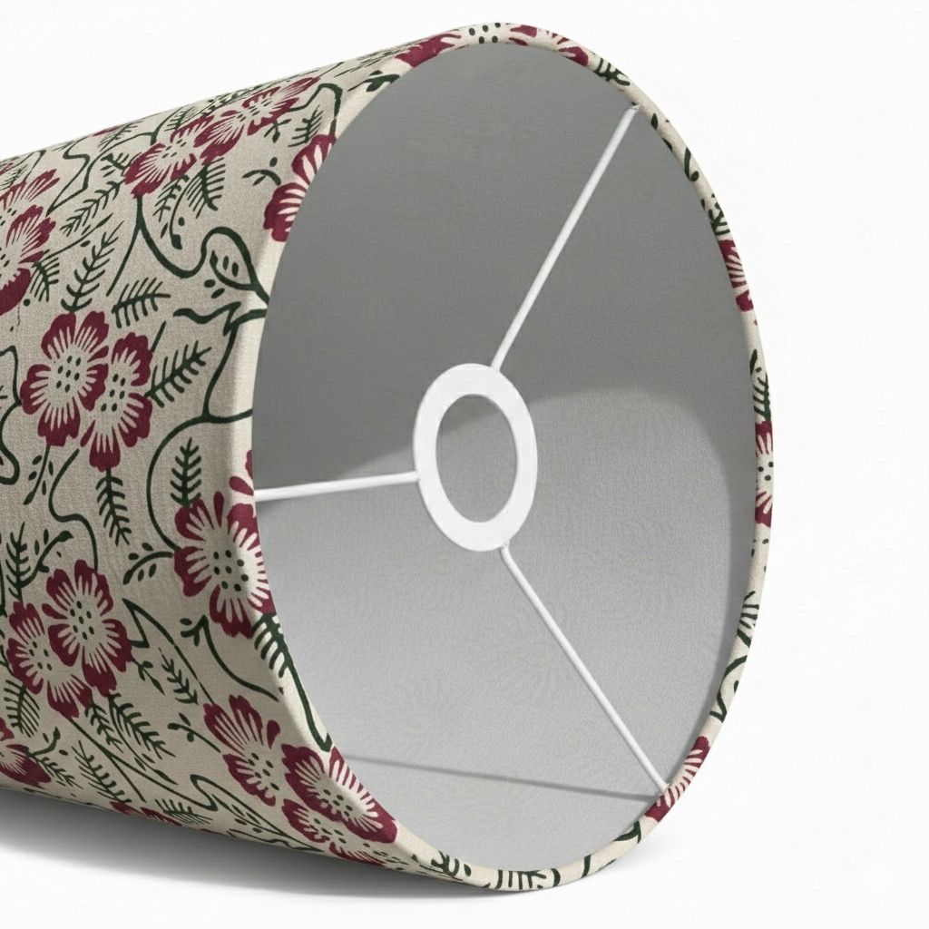 Fabric Lamp Shade – Floral Block Print Cotton Lampshade (Maroon & Green)