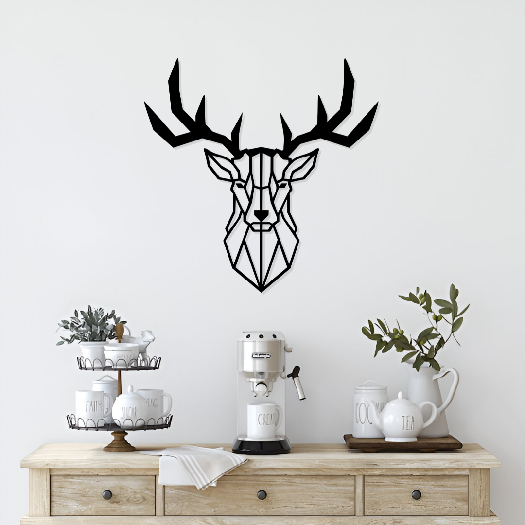 Artrooms Geometric Deer Metal Wall Art – 24x24 inch | Modern Wall Hanging for Living Room & Office