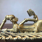 Dhokra Tribal Lady Reading Book Sleeping on Cot Decor